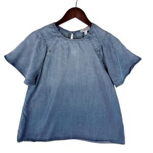 Evereve Light Blue Denim Short Sleeve Blouse